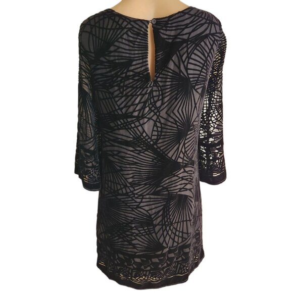NWT Max Studio Graziella Velvet Burnout Silk Blend Black Dress Petite XSP - Picture 4 of 10